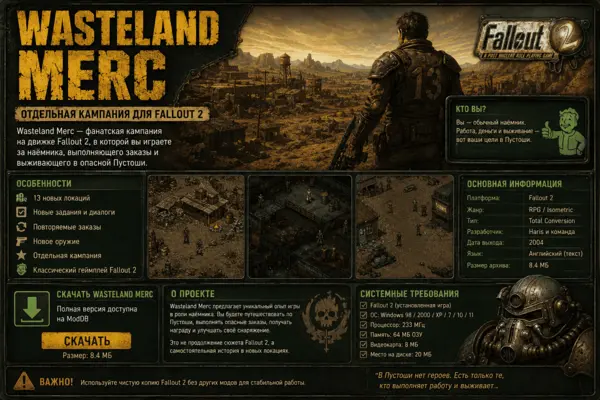 Скачать Wasteland Merc — отдельная кампания для Fallout 2
