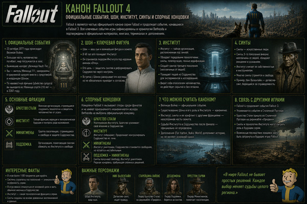 Канон Fallout 4: официальные события, Шон, Институт, синты и спорные концовки