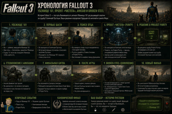 Хронология Fallout 3: Убежище 101, Проект «Чистота», Анклав и Broken Steel