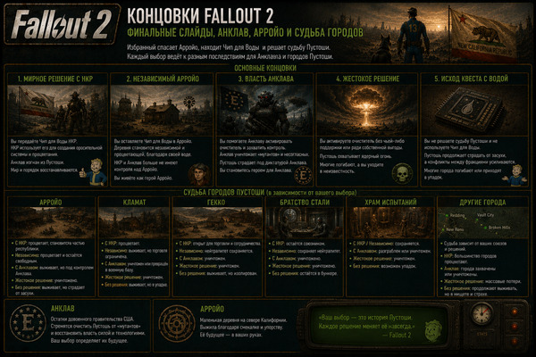 Концовки Fallout 2: финальные слайды, Анклав, Арройо и судьба городов