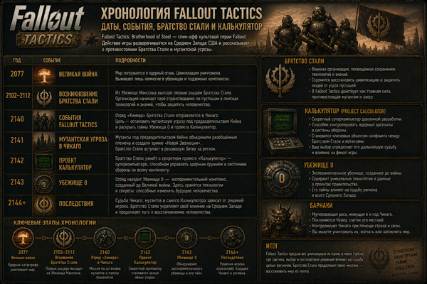 Хронология Fallout Tactics — даты, события, Братство Стали и Калькулятор