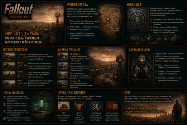 Мир Fallout Nevada — ранняя Невада, Убежище 8, поселения и тайны пустоши