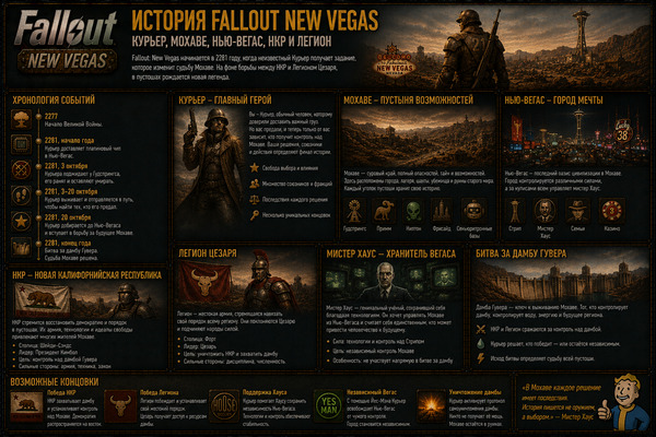 История Fallout New Vegas: Курьер, Мохаве, Нью-Вегас, НКР и Легион