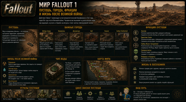Мир Fallout 1: пустошь, города, фракции и жизнь после Великой войны