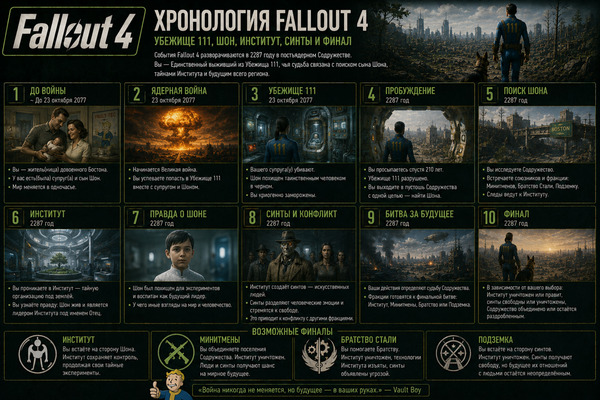 Хронология Fallout 4: Убежище 111, Шон, Институт, синты и финал