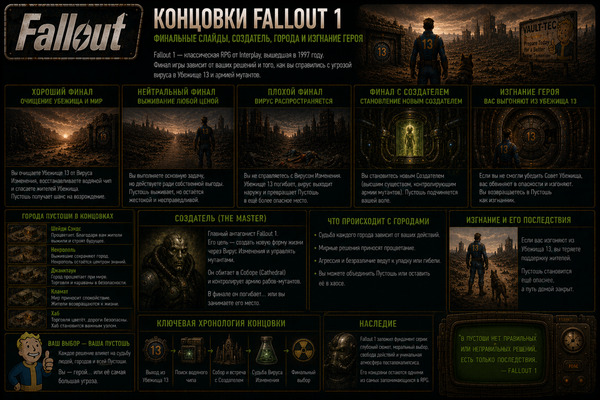 Концовки Fallout 1: финальные слайды, Создатель, города и изгнание героя