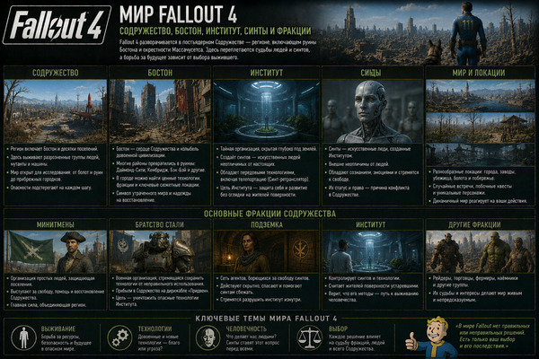 Мир Fallout 4: Содружество, Бостон, Институт, синты и фракции