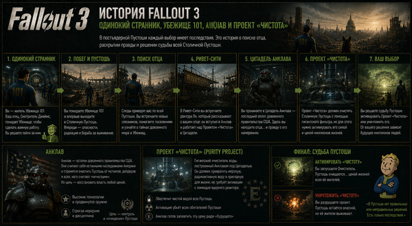 История Fallout 3: Одинокий Странник, Убежище 101, Анклав и Проект «Чистота»