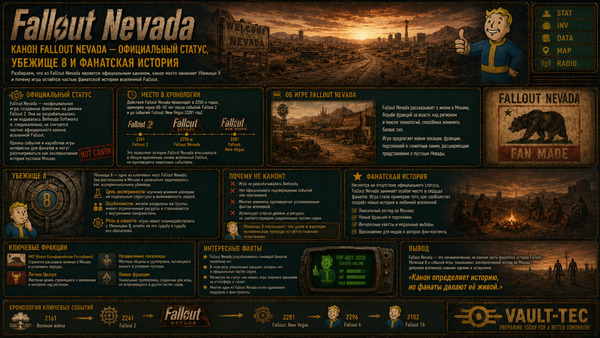 Канон Fallout Nevada — официальный статус, Убежище 8 и фанатская история