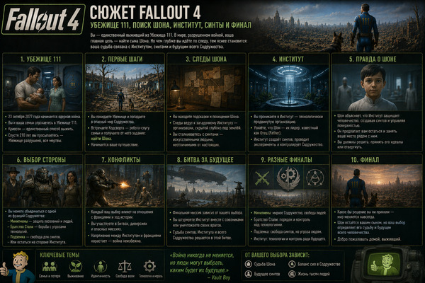 Сюжет Fallout 4: Убежище 111, поиск Шона, Институт, синты и финал