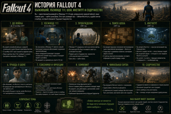 История Fallout 4: Выживший, Убежище 111, Шон, Институт и Содружество