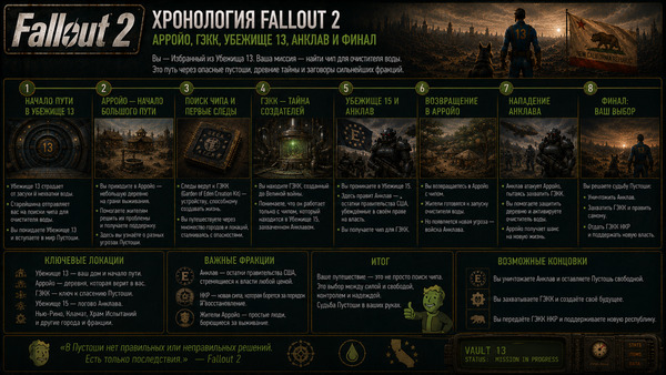 Хронология Fallout 2: Арройо, ГЭКК, Убежище 13, Анклав и финал