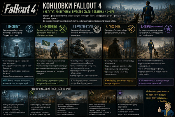 Концовки Fallout 4: Институт, Минитмены, Братство Стали, Подземка и финал