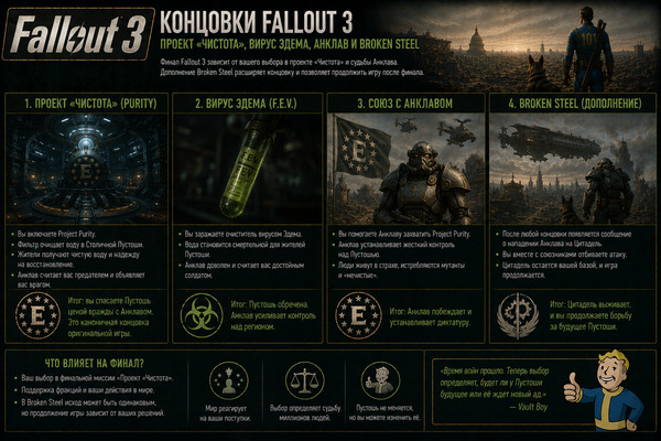 Концовки Fallout 3: Проект «Чистота», вирус Эдема, Анклав и Broken Steel