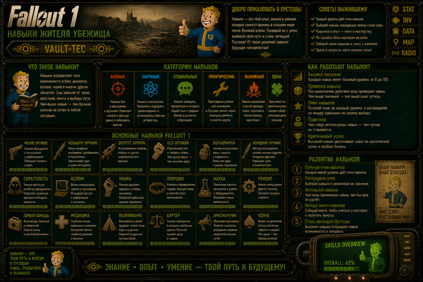Навыки персонажа Fallout 1 — умения, прокачка и развитие героя