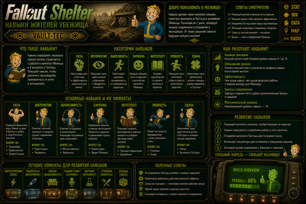 Навыки персонажа Fallout Shelter — SPECIAL, способности и прокачка жителей