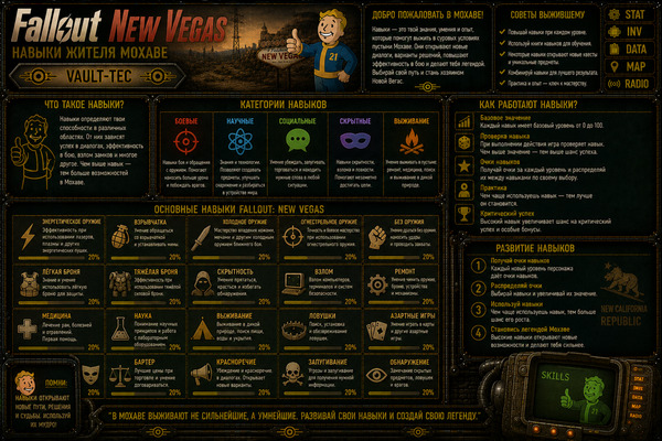 Навыки персонажа Fallout New Vegas — умения, перки, прокачка и развитие героя