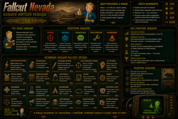 Навыки персонажа Fallout Nevada — умения, прокачка и развитие героя