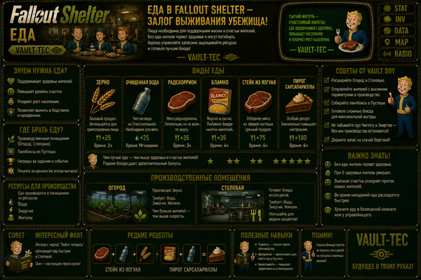 Еда Fallout Shelter — ресурсы, питание жителей и выживание убежища