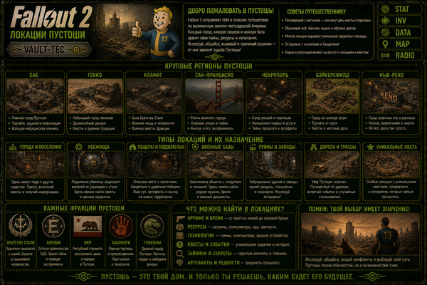 Локации Fallout 2 — города, поселения, базы и места пустоши