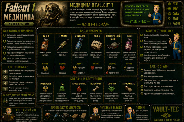 Медицина Fallout 1 — лечение, стимпаки, антирад и выживание
