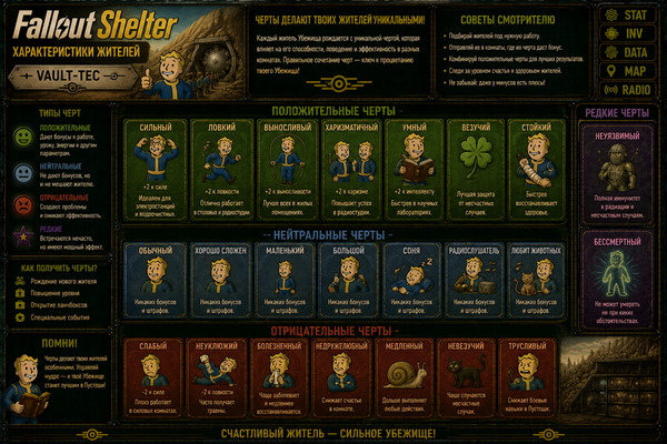 Особенности персонажа Fallout Shelter — SPECIAL, бонусы и развитие жителей