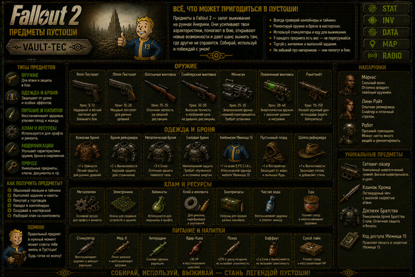 Предметы Fallout 2 — вещи, ресурсы, экипировка и полезные находки