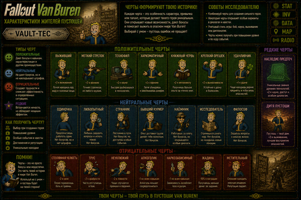 Особенности персонажа Fallout Van Buren — черты, бонусы и развитие героя
