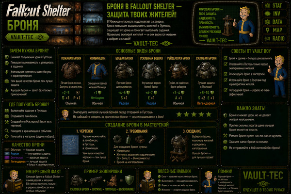 Броня Fallout Shelter — экипировка жителей, защита и выживание убежища