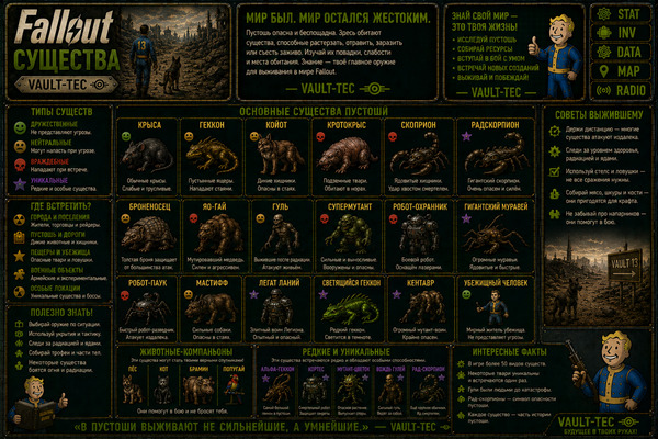 Существа Fallout 1 — мутанты, звери, монстры и опасности пустоши