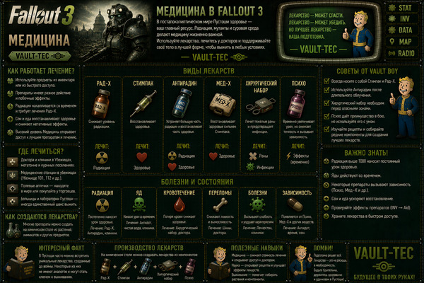 Медицина Fallout 3 — лечение, стимпаки, антирад и выживание
