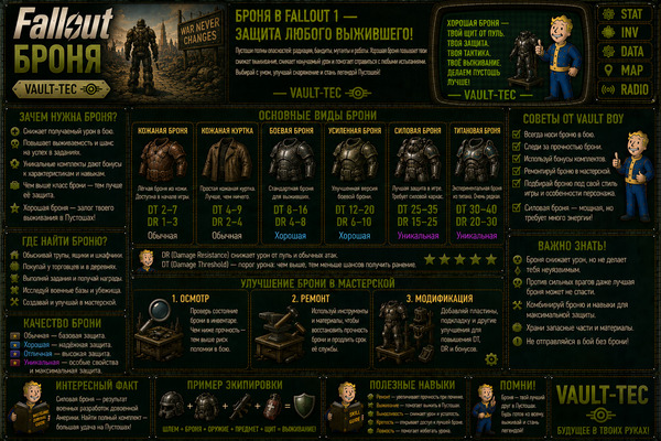 Броня Fallout 1 — защита, силовая броня и выживание в пустоши