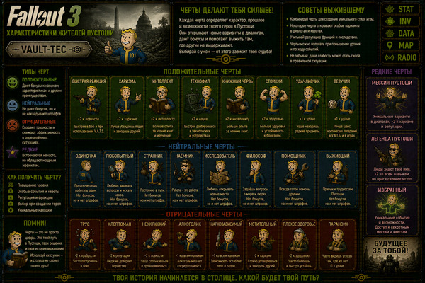 Особенности персонажа Fallout 3 — черты, перки, бонусы и развитие героя