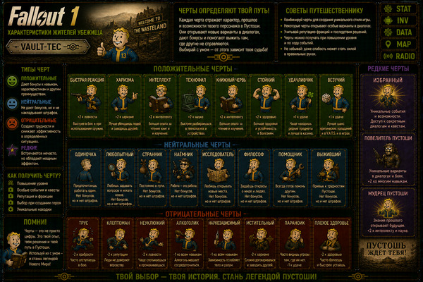 Особенности персонажа Fallout 1 — черты, бонусы и штрафы героя