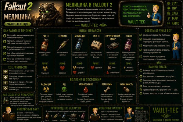 Медицина Fallout 2 — лечение, стимпаки, антирад и выживание