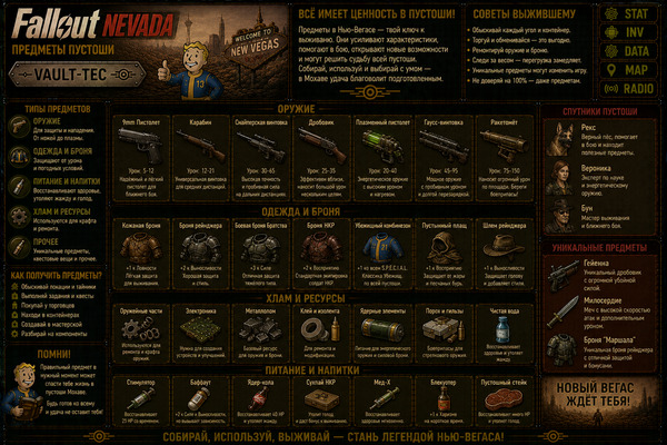 Предметы Fallout Nevada — вещи, экипировка, ресурсы и находки пустоши