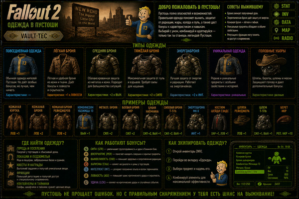 Одежда Fallout 2 — костюмы, экипировка и внешний вид персонажа