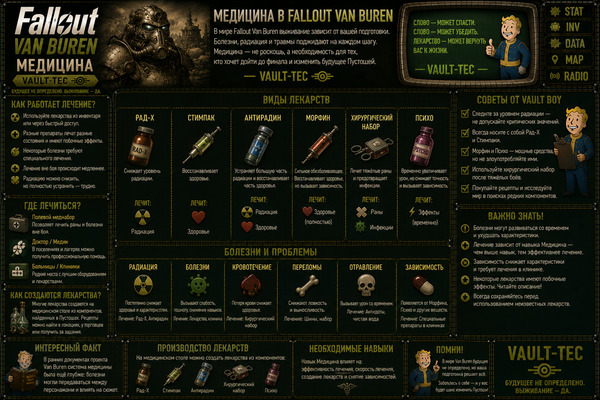Медицина Fallout Van Buren — лечение, стимпаки, антирад и выживание