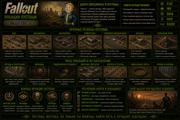 Локации Fallout 1 — города, убежища, базы и места пустоши