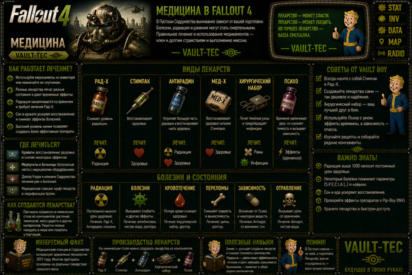 Медицина Fallout 4 — лечение, стимпаки, антирад и выживание