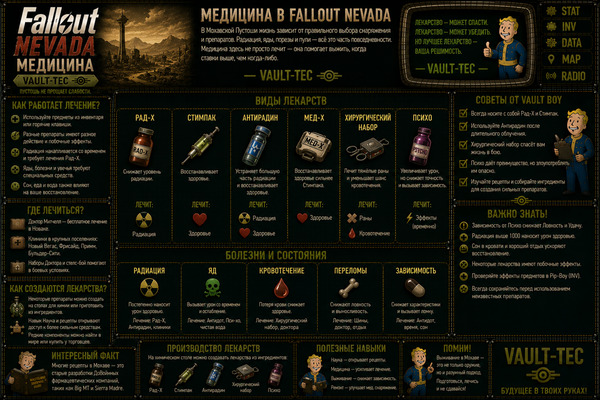 Медицина Fallout Nevada — лечение, стимпаки, антирад и выживание