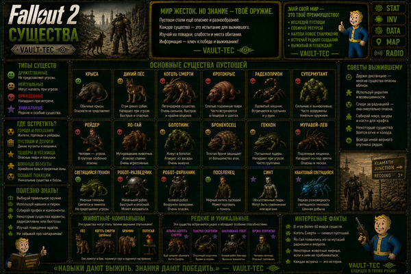 Существа Fallout 2 — мутанты, звери, монстры и опасности пустоши