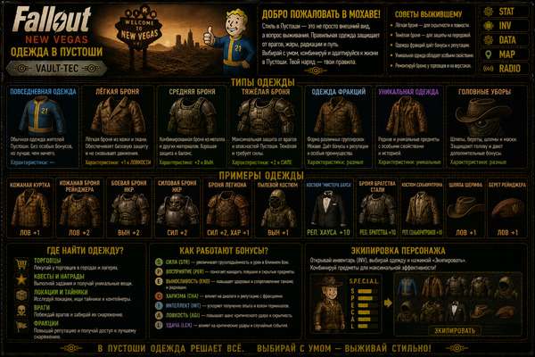 Одежда Fallout New Vegas — костюмы, экипировка и внешний вид героя