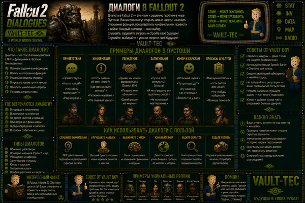 Диалоги Fallout 2 — реплики, проверки навыков и варианты ответов