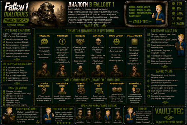 Диалоги Fallout 1 — реплики, проверки навыков и варианты ответов