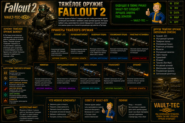 Тяжелое оружие Fallout 2 — миниган, ракетница, огнемёт и Big Guns