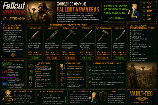 Холодное оружие Fallout New Vegas — ножи, мачете, кувалды и ближний бой
