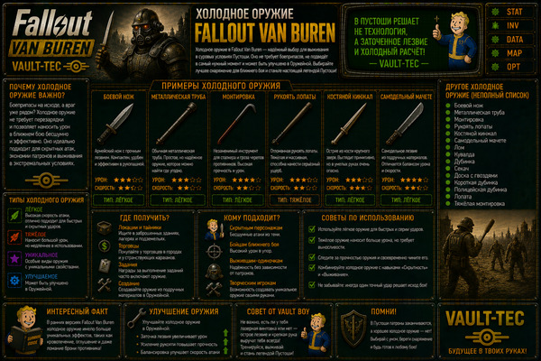 Холодное оружие Fallout Van Buren — ножи, копья, кувалды и ближний бой