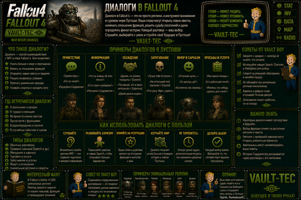 Диалоги Fallout 4 — реплики, проверки харизмы и варианты ответов