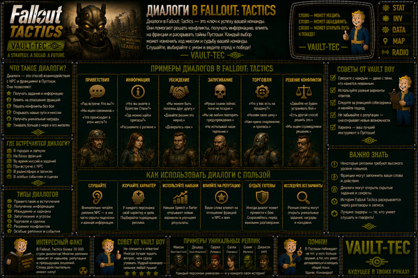 Диалоги Fallout Tactics — реплики, задания и общение бойцов